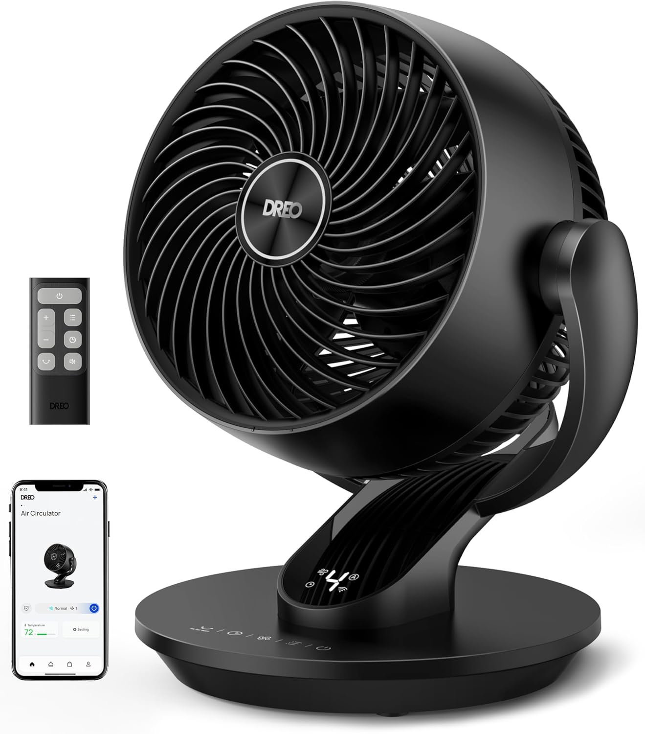 Dreo Smart Fan for Bedroom,120° Vertical and 90° Oscillating Fan with Remote/Voice, 13 Inch Height Quiet Air Circulator for Whole Room, 70 ft, 4 Speeds, 5 Modes, 12H Timer, Desk Fans for Home，Black