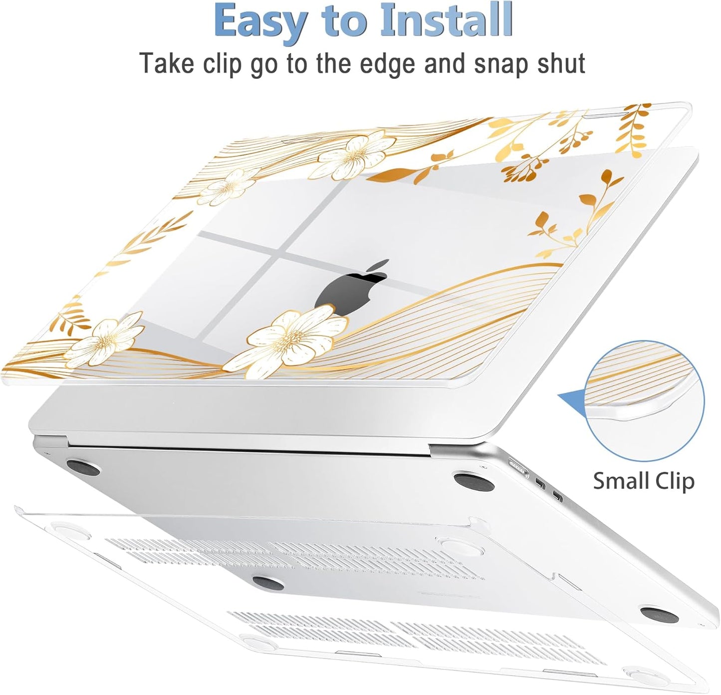 Mektron Compatible with M4 MacBook Air 15 inch Case 2025 A3241 2024 2023 M3 A3114 A2941 M2 Liquid Retina Display Touch ID, Plastic Hard Case & Keyboard Skin & Screen Protector - Waves Florals C351