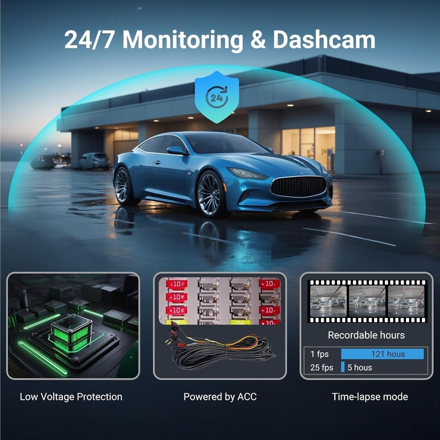 8.2″ OEM Rear View Mirror Camera, Dash Cam, Detached Front Lens, 2K, IPS Screen, Night Vision, Parking Monitor, 32GB SD, for Trucks, Vans, SUVs