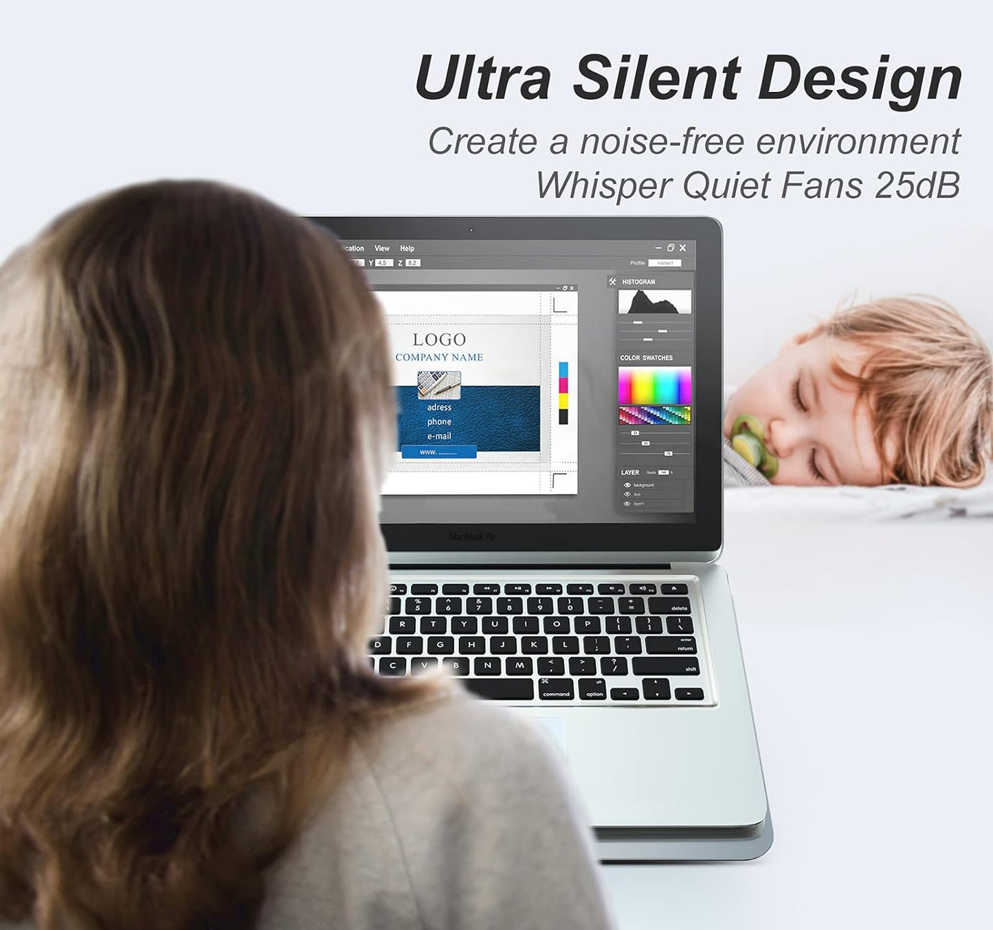 ICE COOREL Aluminum Laptop Cooling Pad, Laptop Cooler Stand with 7 Height Adjustable, Laptop Fan Cooling Pad for Laptop 12-15.6 Inch, Notebook Cooler Pad with Two USB Port (Silver)