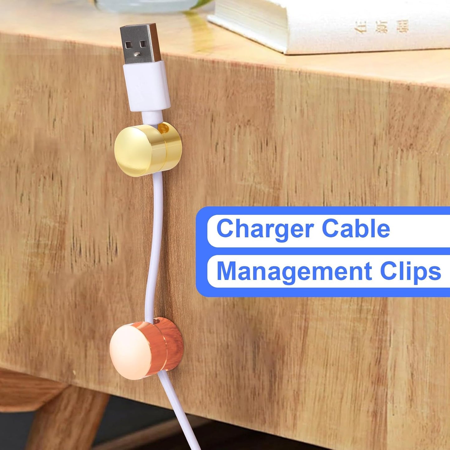 3 Sets Charger Holders for Cords, Adjustable Cable Anchor Holders, Adhesive Metal Cord Clips, Cable Management Wire Organizers for Desk, Office, Nightstand - Gold, Red Bronze, Rose Gold
