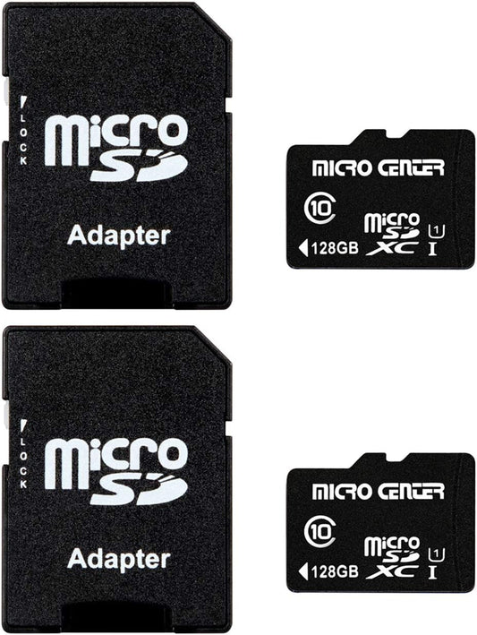INLAND Micro Center 128GB Class 10 MicroSDXC Flash Memory Card with Adapter for Mobile Device Storage Phone, Tablet, Drone & Full HD Video Recording - 80MB/s UHS-I, C10, U1 (2 Pack)