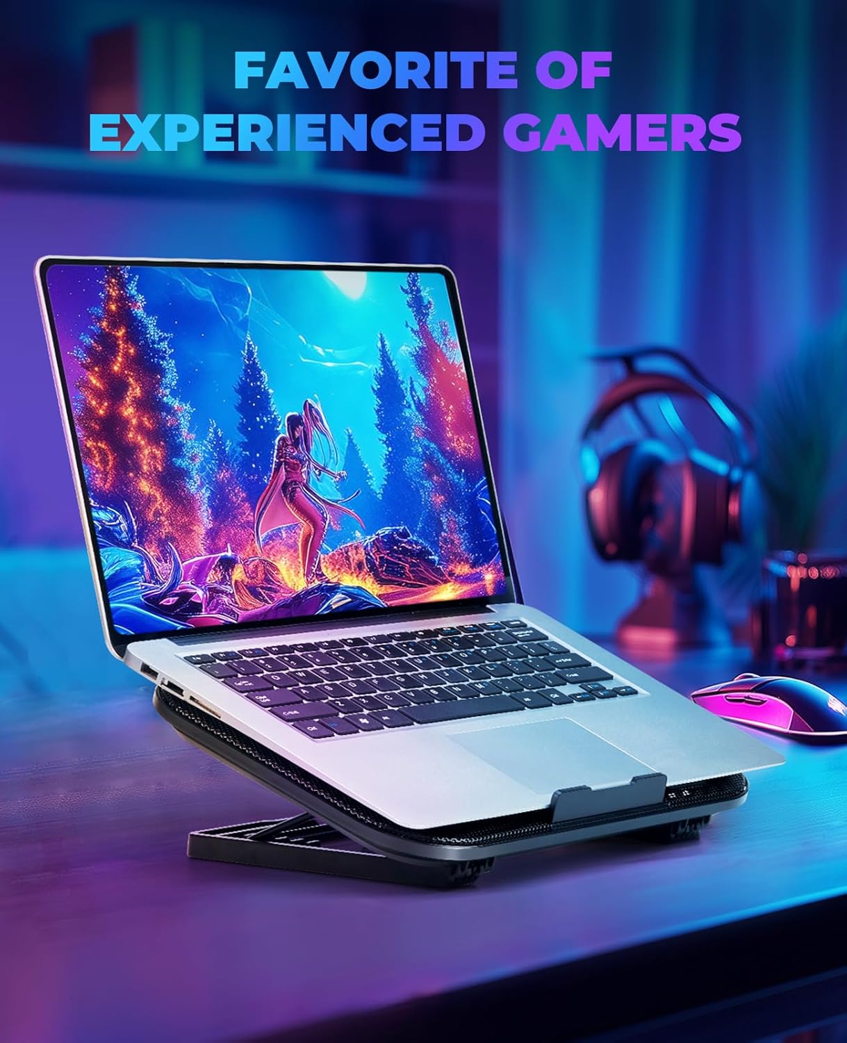 HAVIT Laptop Cooling Pad with 6 Quiet Fans and Adjustable Heights for 12-14.1 Inch Laptops, Dual USB Ports, Phone Holder, Efficient Cooling Stand for Heat Dissipation