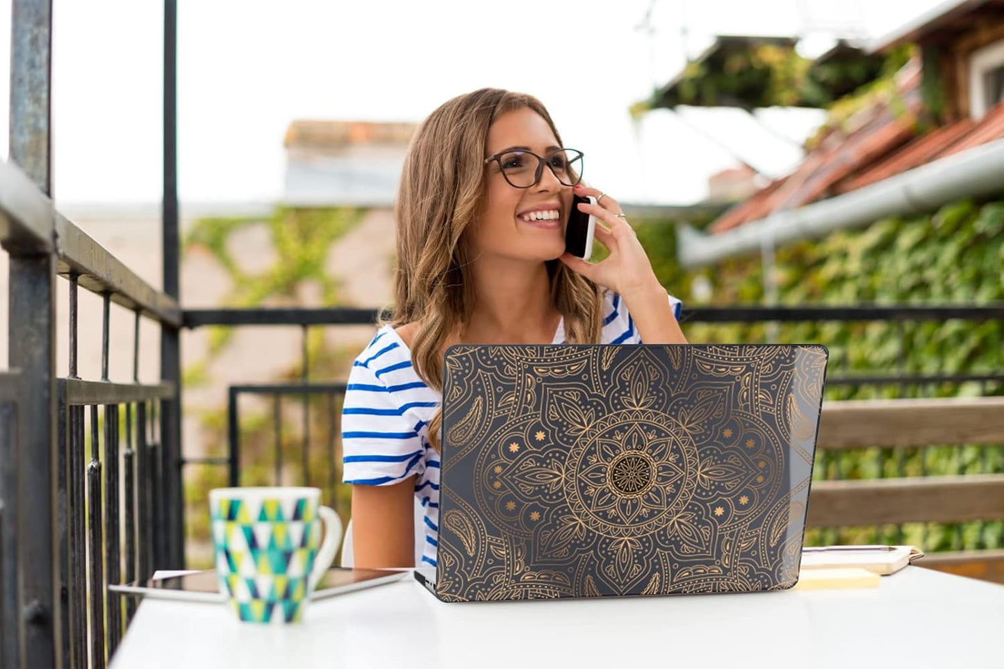 Teryeefi Compatible with MacBook Air 13 inch Case M1 Chip A2337 A2179 A1932 Retina Display Touch ID (A2018 2019 2020 Release), Plastic Hard Shell & Keyboard Cover & Screen Protector,Gold Mandala