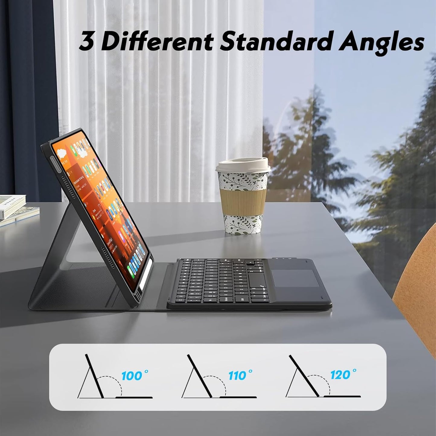 Keyboard Case for iPad Pro 12.9 Inch 2017/2015 (1st & 2nd Generation), 7 Color Backlit, Multi-Touch Trackpad, Detachable Wireless with Pencil Holder Stand Folio Keyboard Cover, Black