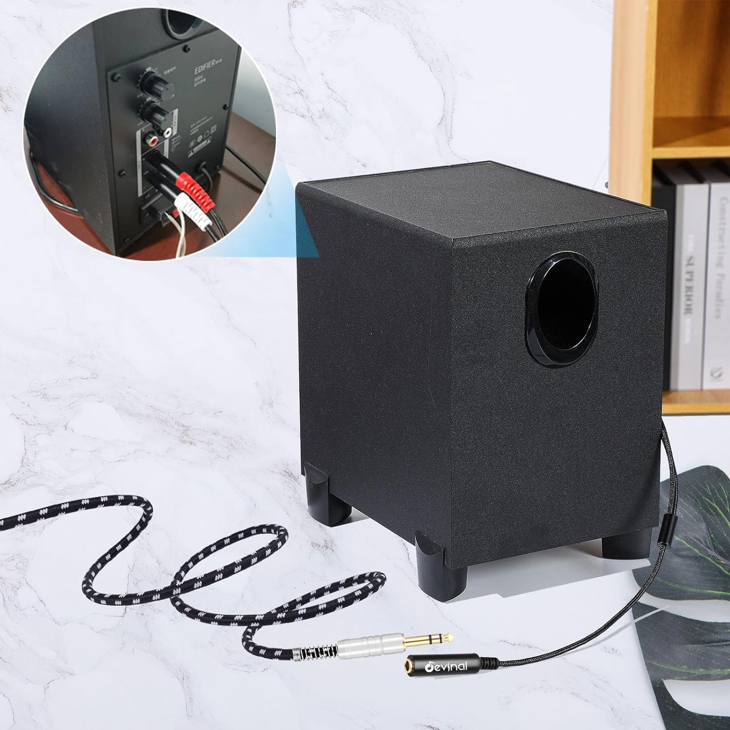 Devinal TRS to Dual TS Breakout Cable - 1/4" Female Stereo to Dual 6.35mm TS Male Adapter & 6.35mm Female to 2 x 1/4" Mono Y Splitter - 1 ft