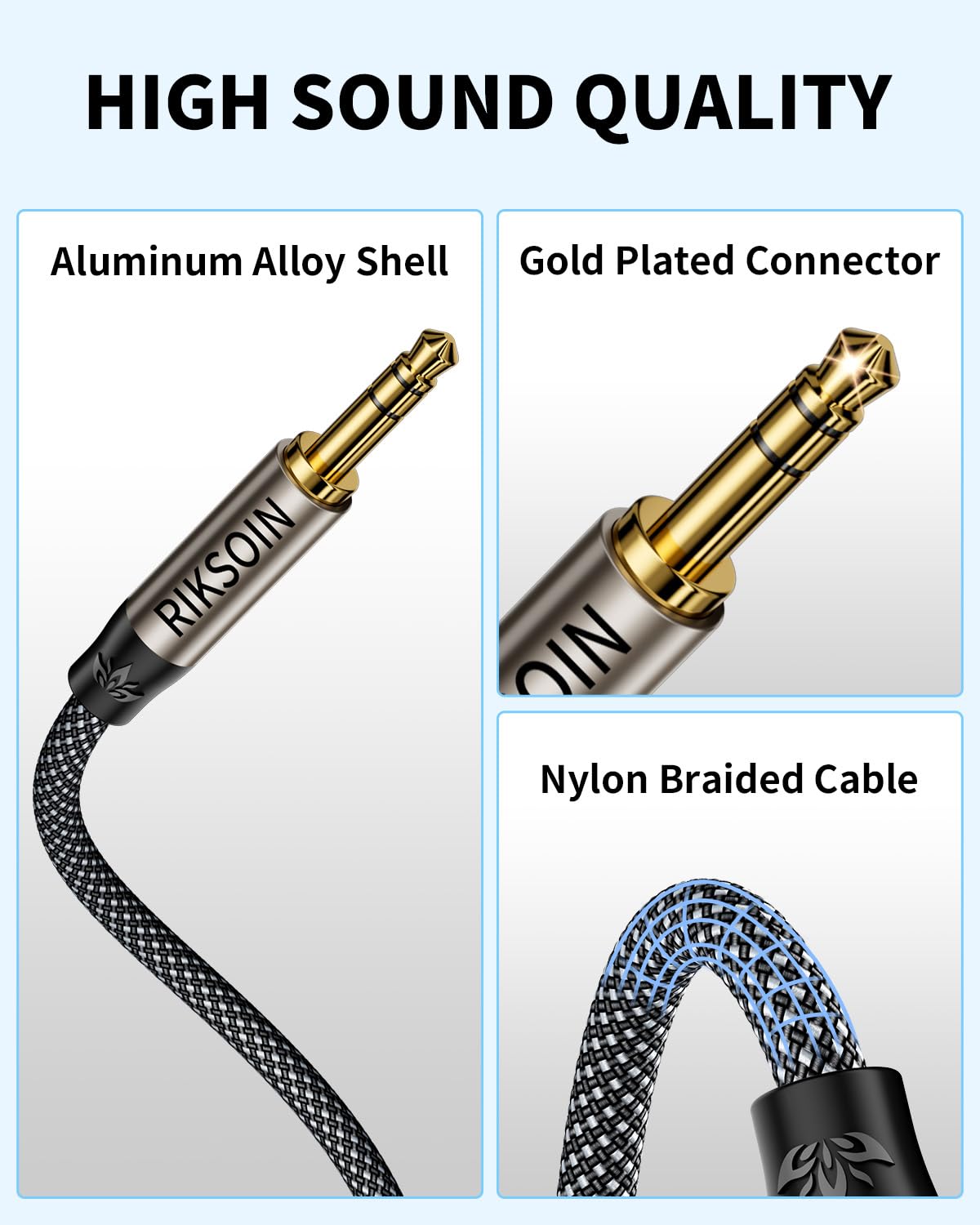 3.5mm Aux Cable 2FT/0.6m, Silver-Plated Wire Core Male to Male Cord for Headphones Car Home Stereos Speaker Compatible with iPhone iPad iPod Echo