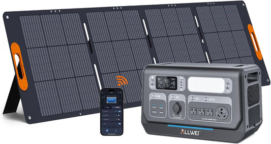 ALLWEI Solar Generator 2400W with 1x 200W Solar Panel, 2048Wh LiFePO4 Portable Power Station, Fast Charge in 1.5H, 4 AC Outlet, Expandable to 10240Wh for RV Camping Home Backup Outdoor Power Outage