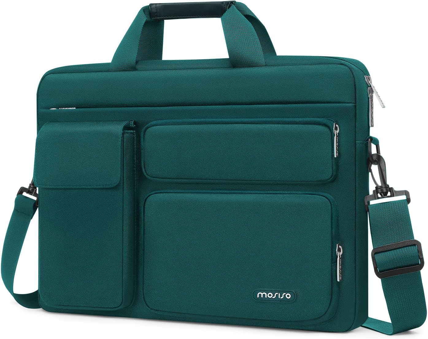 MOSISO Laptop Shoulder Bag, Computer Bag with 2 Raised&1 Flapover&1 Horizontal Pocket&Handle&Belt