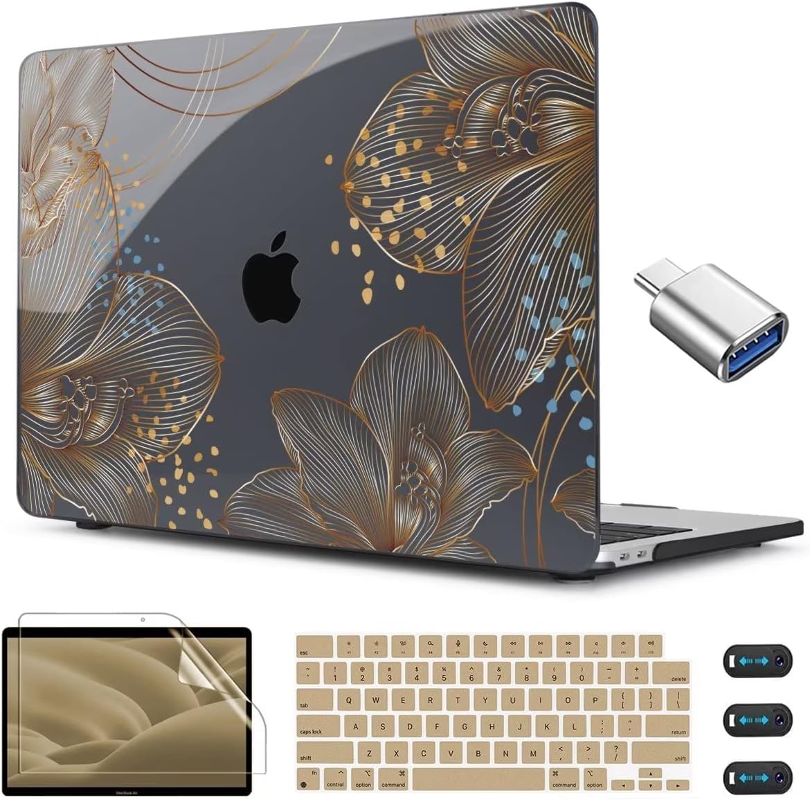 CISSOOK Gorgeous Flower Case for MacBook Air 13.6 inch M4 M3 M2 2025 2024 2022 Release, Hard Shell Case with Keyboard Cover +Screen Protector for MacBook Air 13 inch A3240 A3113 A2681