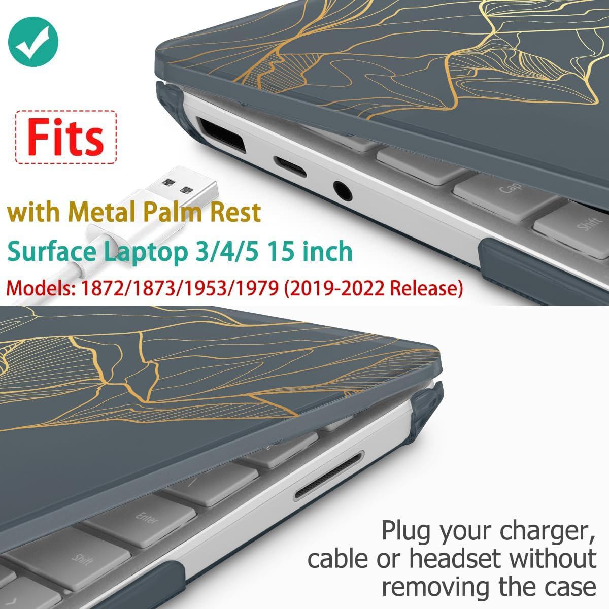 Tuiklol Case for 15 Inch Microsoft Surface Laptop 5/4/3 2022-2020, Model 1979/1953/1872/1873 Hard Shell Cover, Keyboard Cover+Screen Protector+Dust Plugs,Moon and Mountain