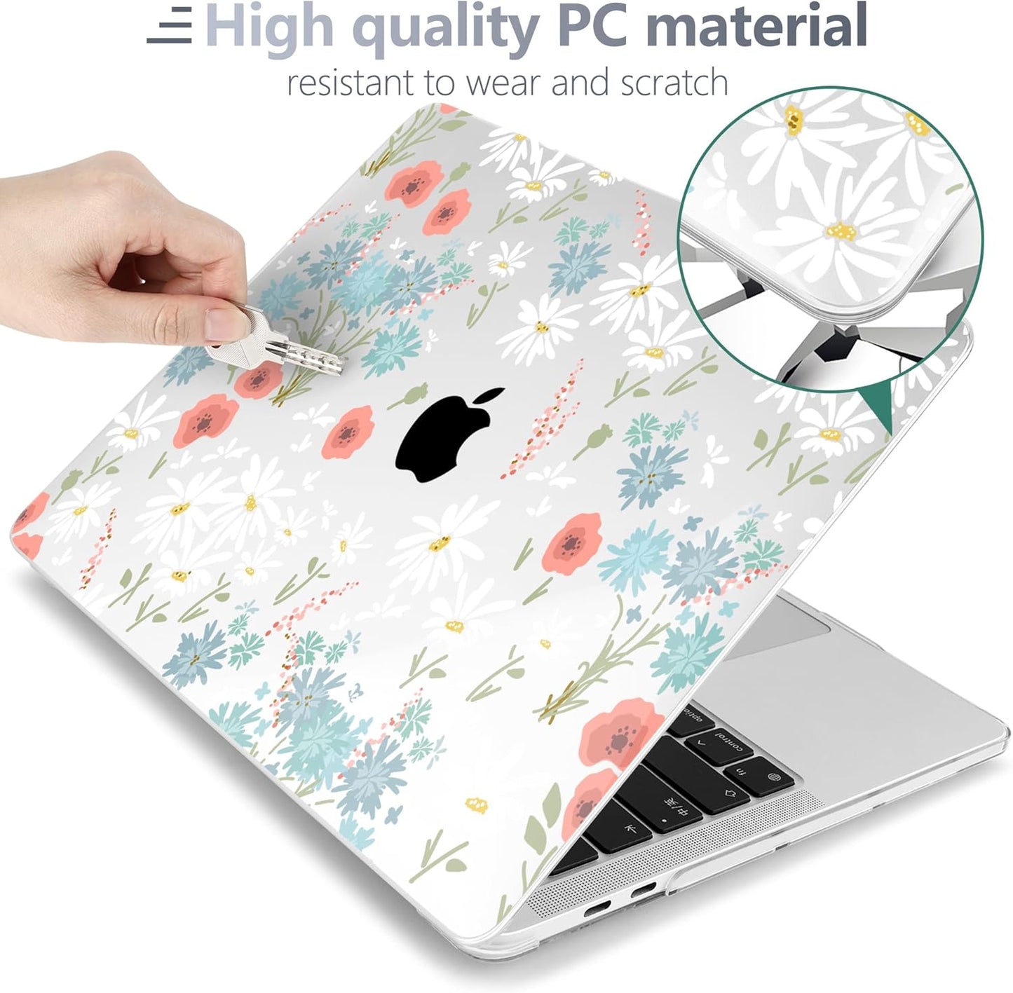 Batianda Case for M1 MacBook Air 13 Inch Model A2337 A2179 A1932 2021 2020 2019 Release,Lovely Creative Series Design Hard Shell with Keyboard Cover & Screen Protector, Cute White Flower