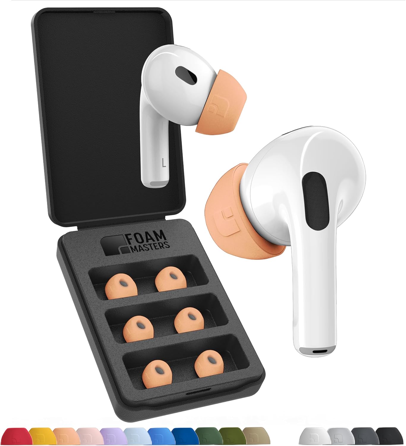 Foam Masters Ultra-Premium Memory Foam Ear Tips for AirPods Pro 1st & 2nd Gen | 3 Pairs | Black Magic Ver 6.0 | Secure | Comfort | Better Noise Cancel | Replacement Buds – Peach, Small