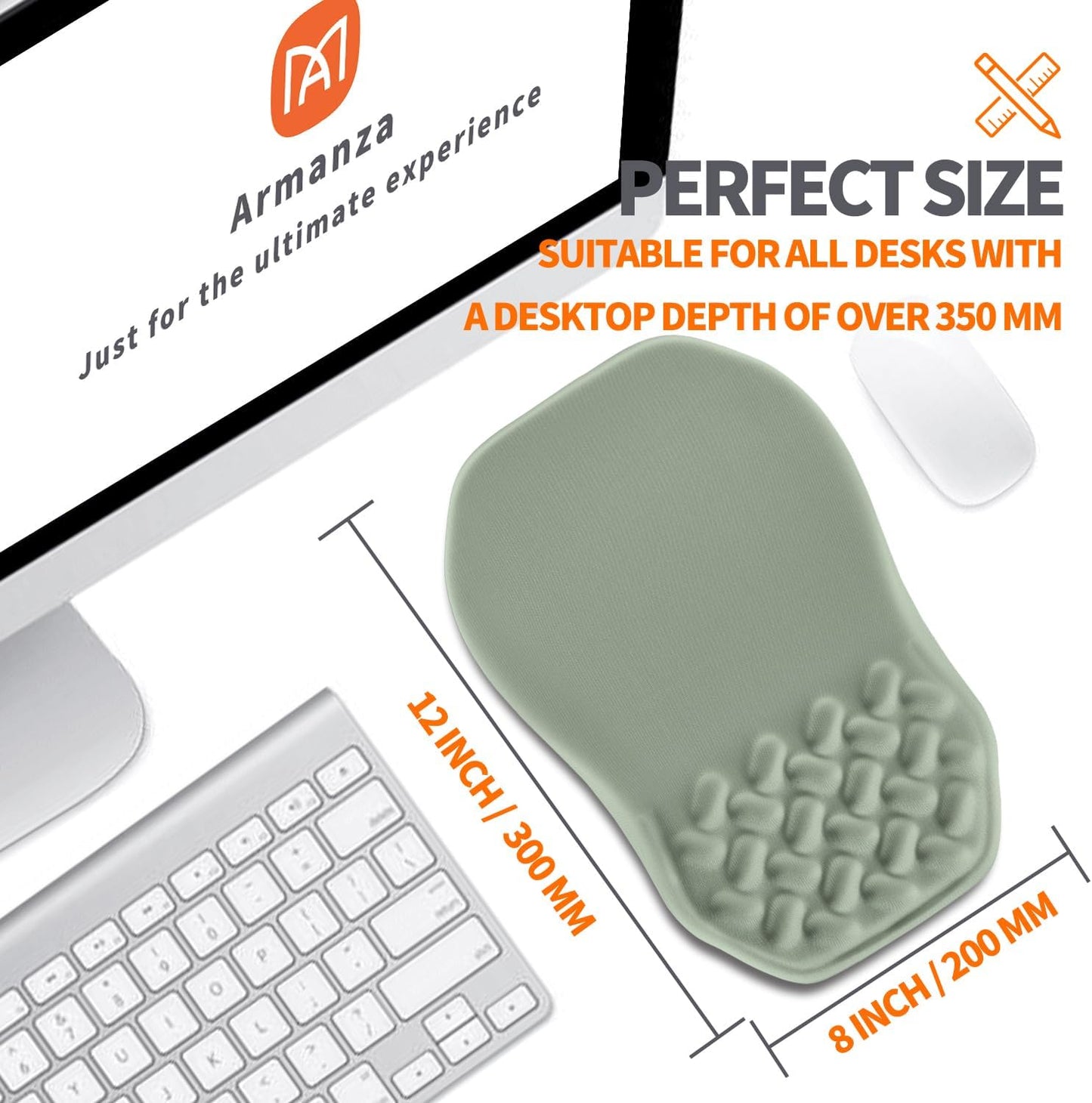 Ergonomic Slope Mouse Pad Wrist Support, Wrist Rest Mousepad for Carpal Tunnel Pain Relief with Massage Bulge and Slow Rebound Memory Foam (12x8 inch, Light Green)