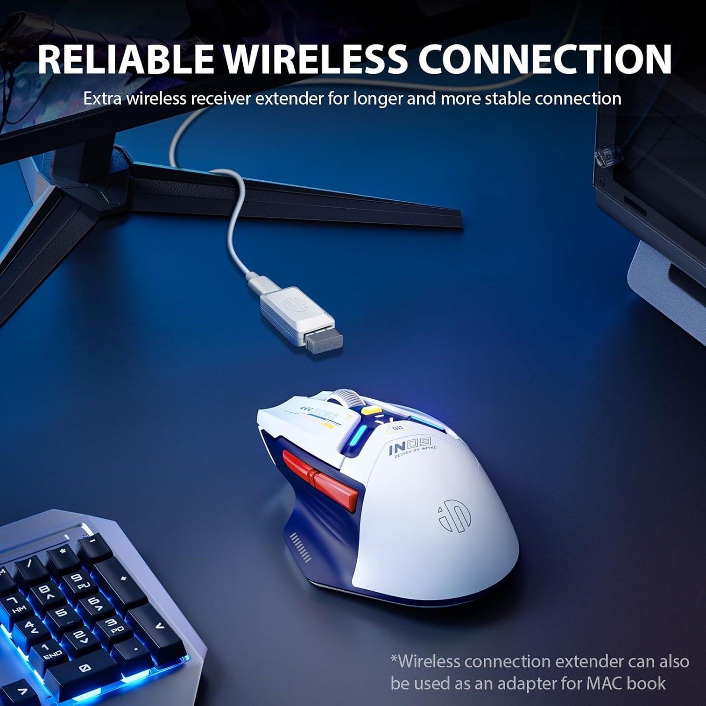INPHIC IN9 Wireless Gaming Mouse, True Tri-Mode Bluetooth/Type-C Wired/2.4G Wireless Connection, 10000 DPl, Fully Programmable, RGB Backlit, for Laptop PC Mac