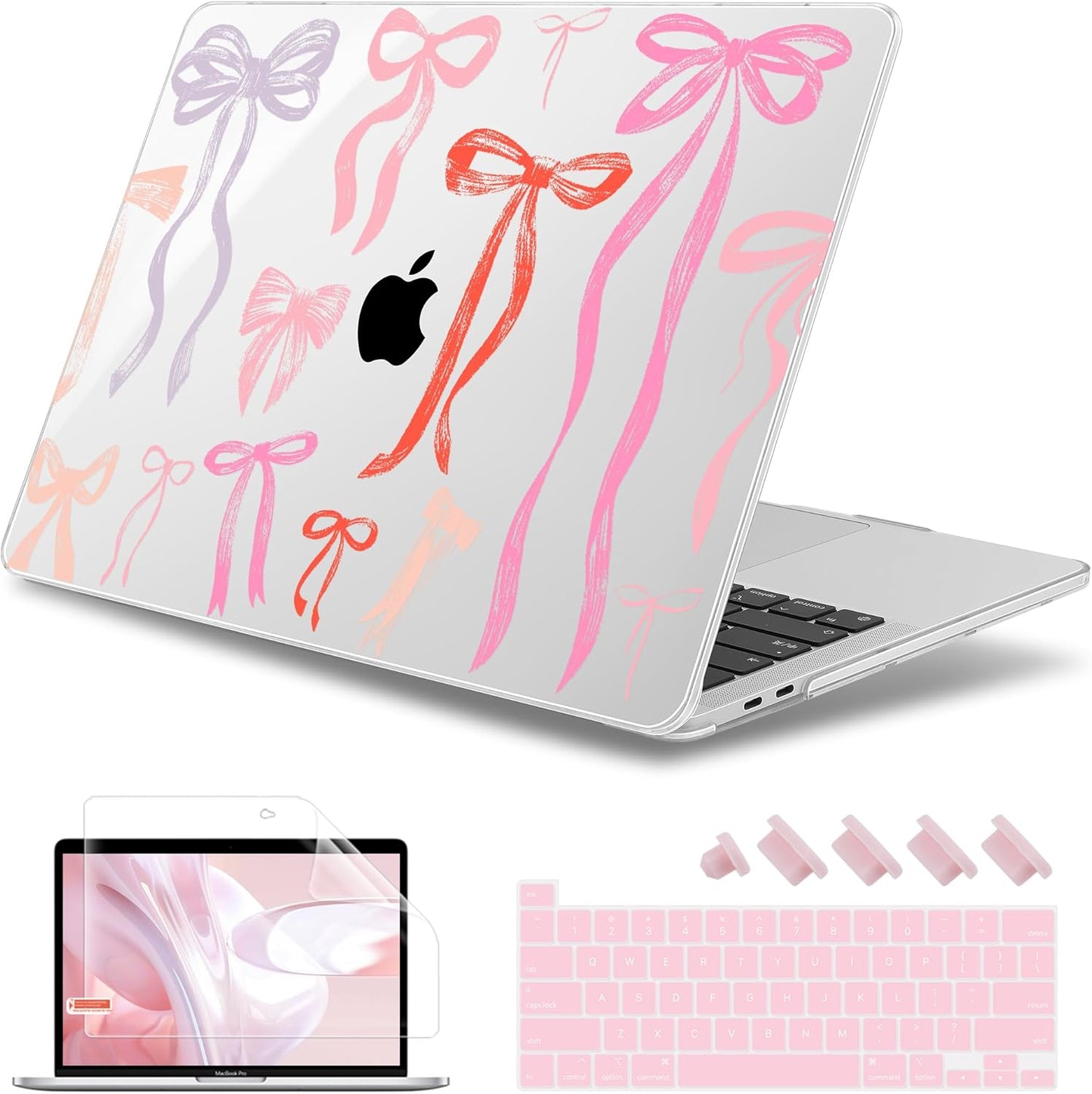 May Chen for MacBook Pro 13 inch Case 2022 2021 2020 Release A2338 M2 M1 A2289 A2251, Plastic Crystal Hard Shell Case Cover for MacBook Pro 13 inch Touch Bar Fits Touch ID, Bows Girly