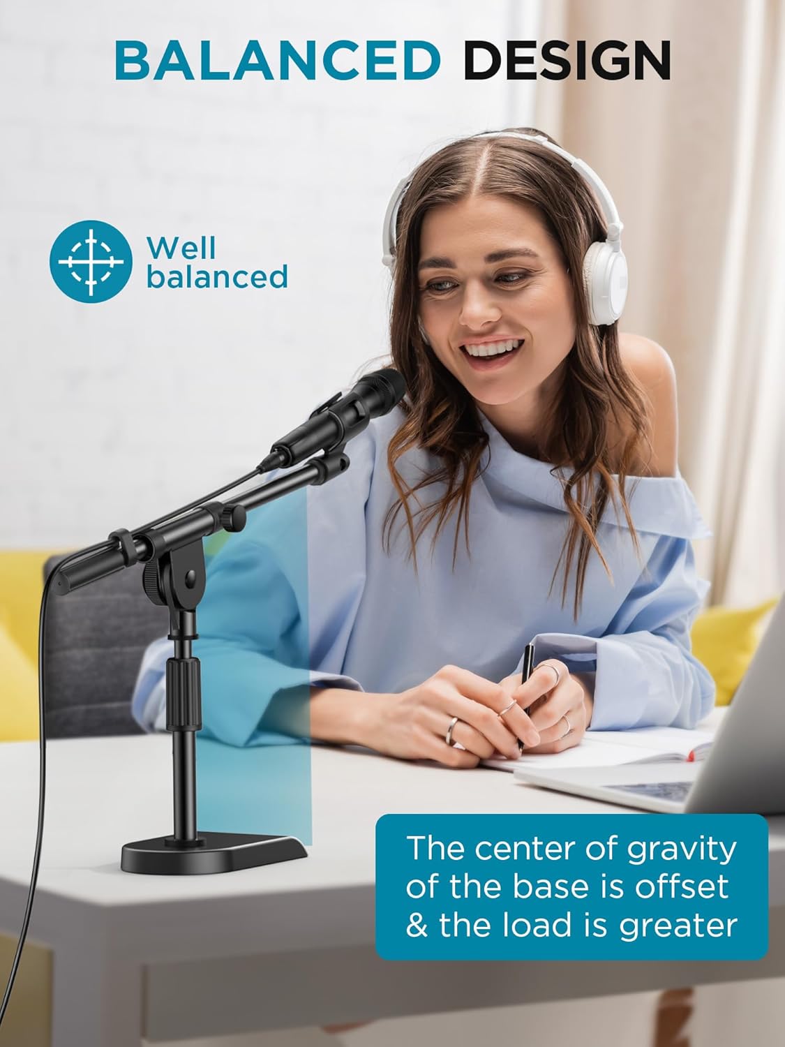 InnoGear Adjustable Desk Microphone Stand, Weighted Base with Soft Grip Twist Clutch, Boom Arm, 3/8/'' and 5/8/'' Threaded Mounts for Blue Yeti and Blue Snowball, Kick Drums, Guitar Amps, Black