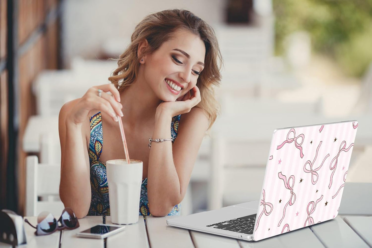 CISSOOK Compatible with MacBook Air 13.6 inch Case 2025 2024 2023 2022 Release A3240 A3113 A2681, Plastic Hard Shell Cover Keyboard Skin Set for MacBook Air 13 inch M2 M3 M4, Baby Pink Bow