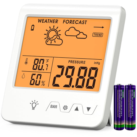 Digital Barometer Ambient Weather Forecast Clock Thermometer and Hygrometer for Golf Cart, Boat, Home, Office Easy to See Time, Temperature, Humidity, & Pressure