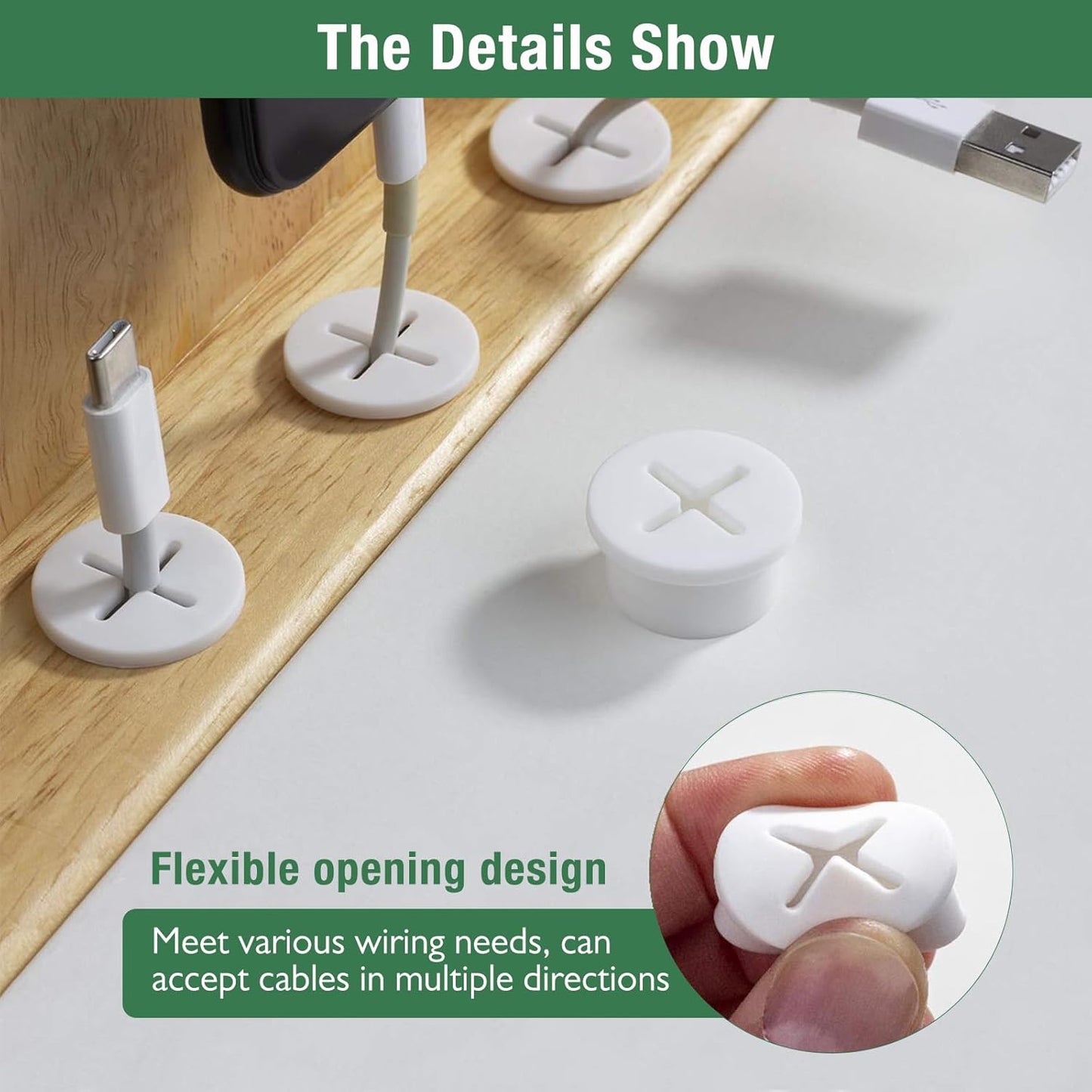 10Pcs Desk Grommet, 3/4" (20mm) Black Silicone Cord Hole Cover, Flexible Rubber Wire Grommets, Wall Grommets for Cables Management, Table, Countertop, Cabinets and Furnitures Wire Organizer