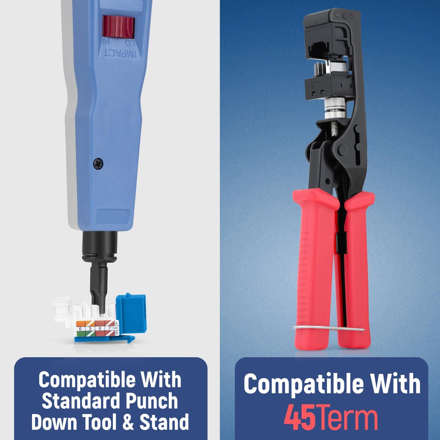 Everest 45° Angled RJ45 Cat6A Keystone Jacks 50-Pack in Blue - Slim Profile Female RJ45 Connectors - Cat 6A Keystone Jack - Compatible with 45° Angled Speed Termination Tool - 45Term (B0BL3GS7ZY)