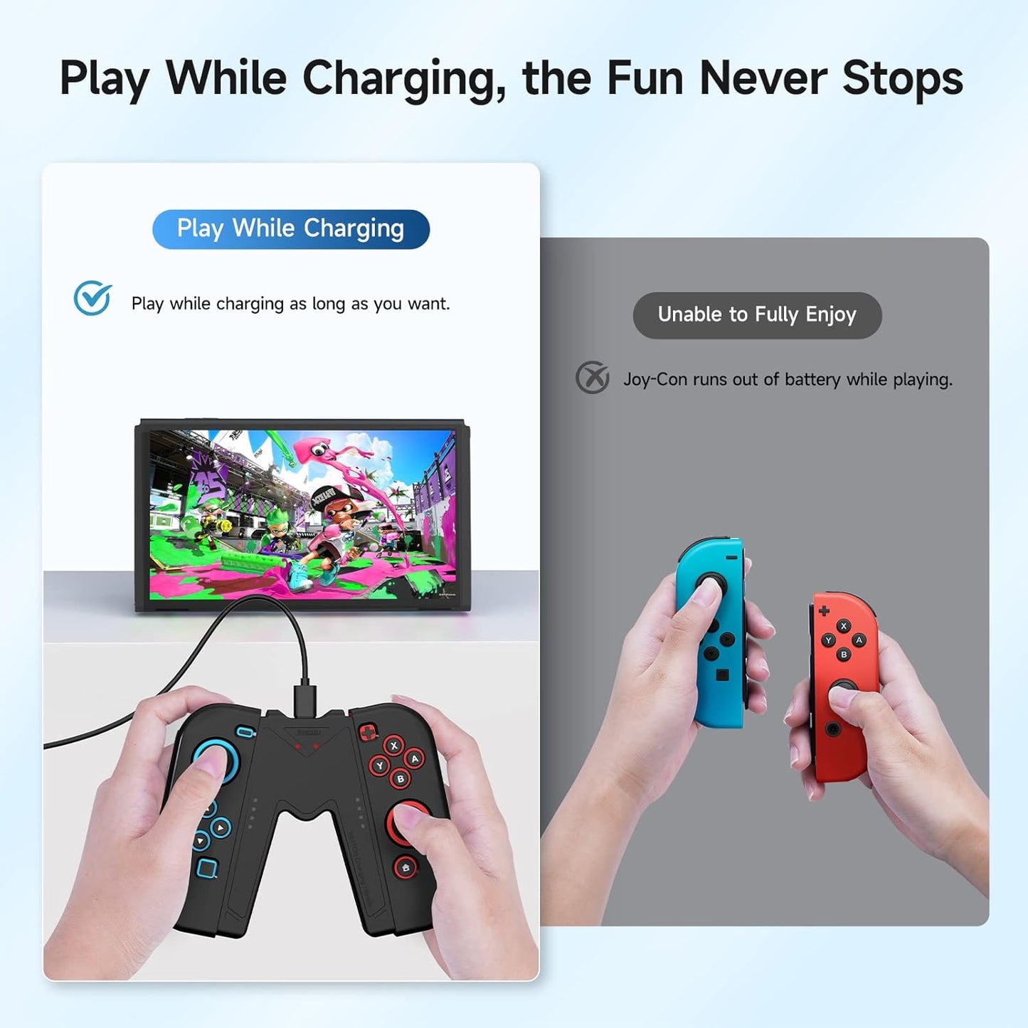 JINGDU Switch JoyCon Charging Grip Compatible with Nintendo Switch Standard & OLED Model, Play While Charging, Portable VShaped JoyCon Controller Charger with Charge Cable | 2PCS | Black