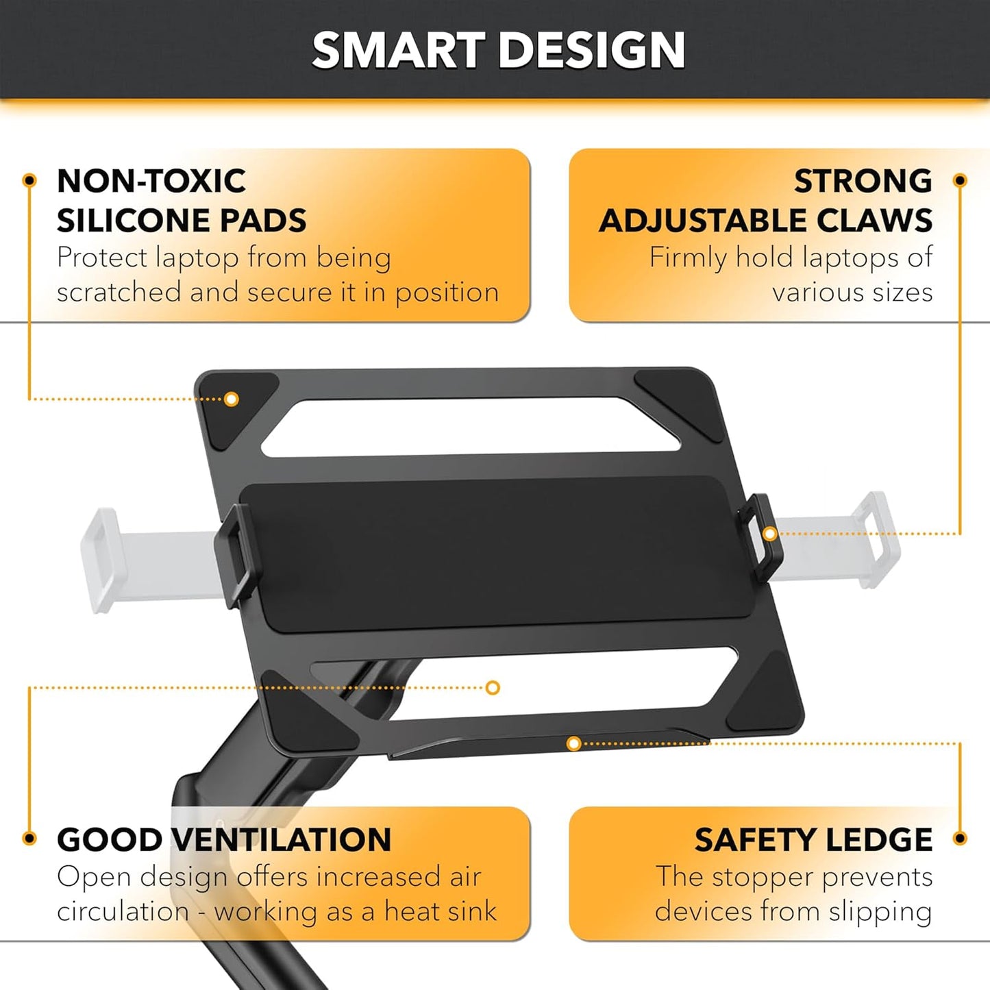 CondoMounts Laptop Wall Mount | Spring-Assisted Arm for 17"–32" Screens, Free-Tilting VESA Laptop Holder, Space-Saving Design, Heavy-Duty Build, Matte Black Finish, Easy DIY Installation