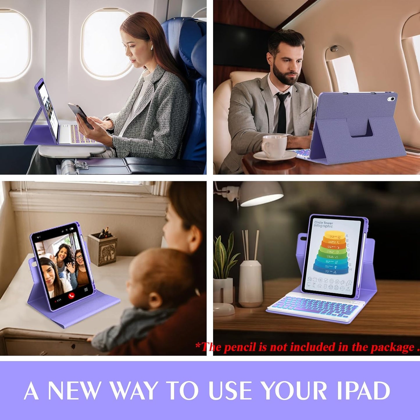 BLUTLOTUS 360 Rotatable Keyboard Case for iPad 11th (A16) 10th with Pencil Holder, 7 Color Backlit Detachable Bluetooth, Smart Folio Tablet Cover ((Purple)