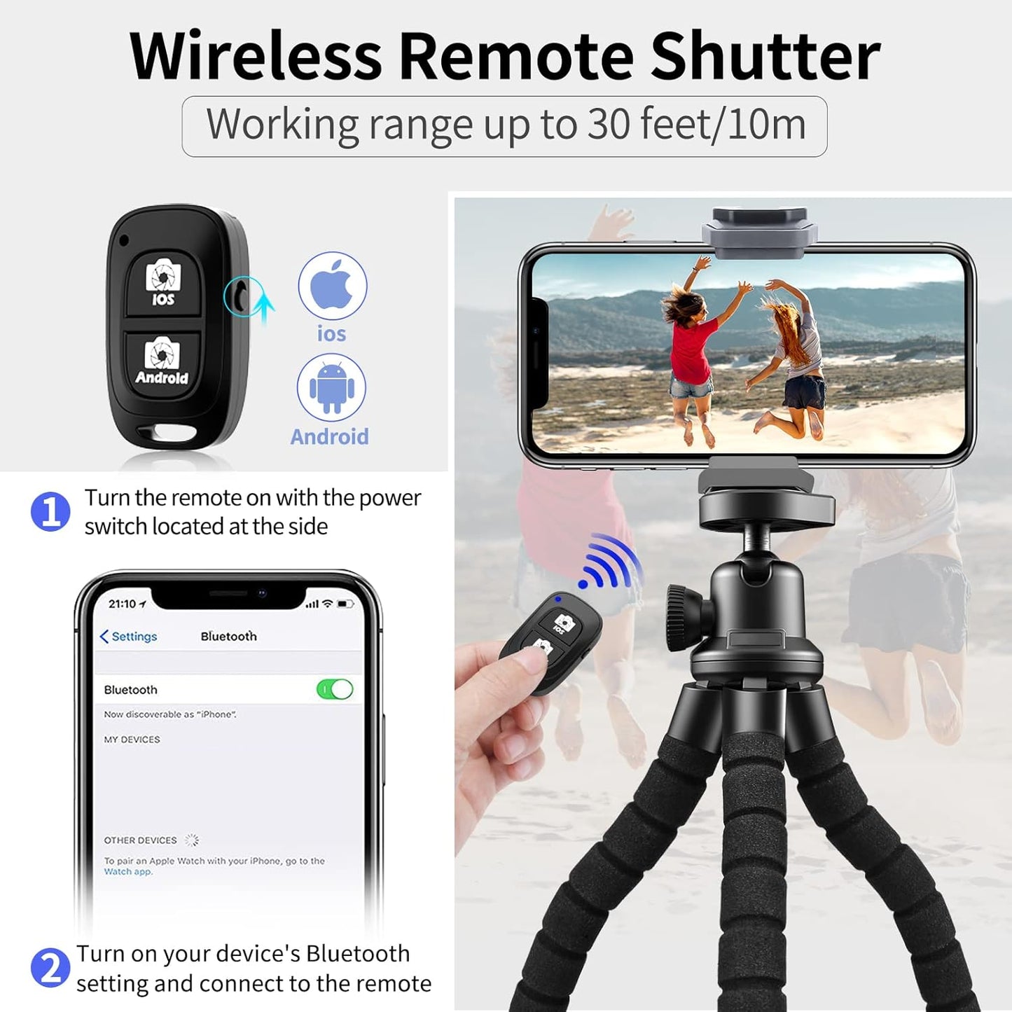 Aureday Phone Tripod, Flexible Tripod for iPhone and Android Cell Phone, Come with Wireless Remote and Clip for Video Recording/Vlogging/Selfie