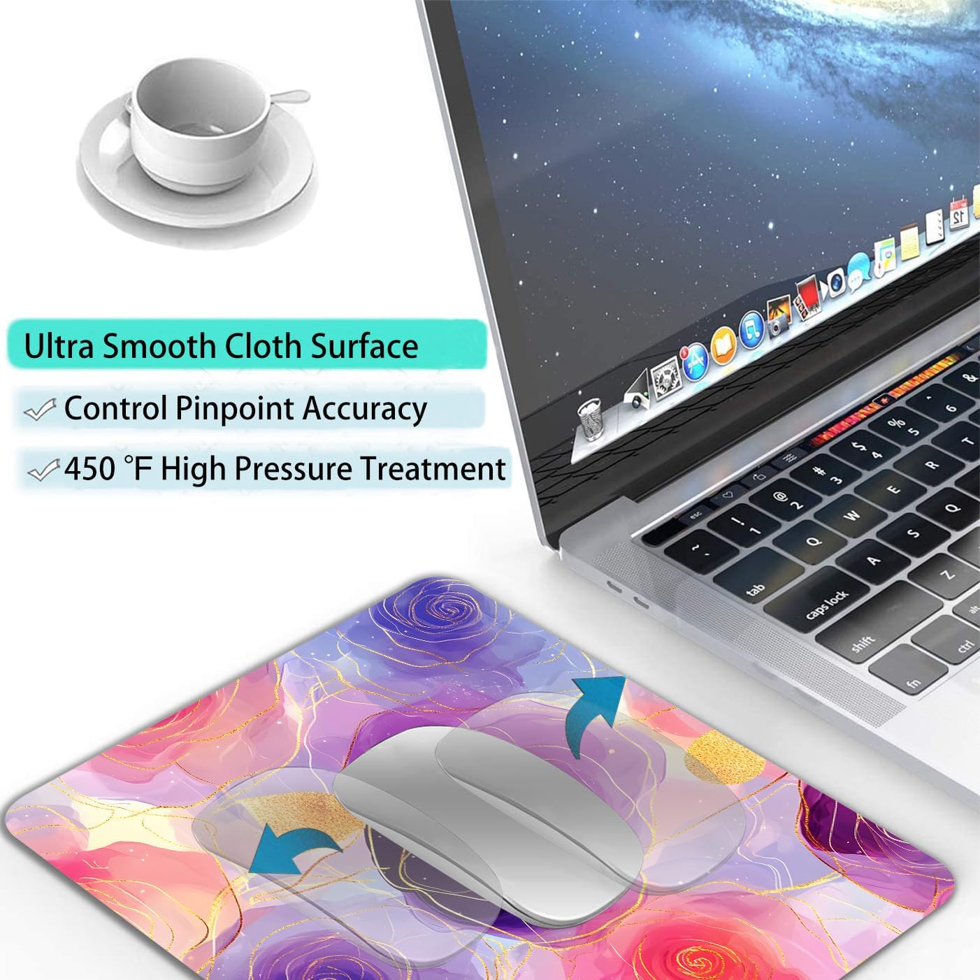 Aesthetic Gold Texture Rose Flower Custom Mouse Pad with Non-Slip Rubber, Small Square Design for Wireless Laptop & Computer Mouse Pads for Desk, 9.5 x 7.9 inch Smooth Surface for Gaming & Office
