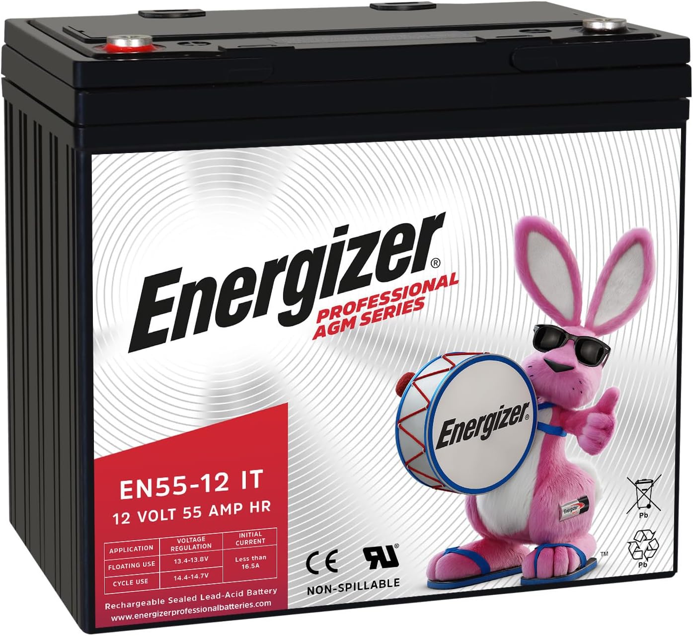 Energizer EN55-12IT, 12 Volt 55 Amp Hr, Long Lasting Sealed Lead Acid AGM Rechargeable Battery Ideal for Use in Electric Scooters, Wheelchairs, Emergency Lighting, Backup Power, and More