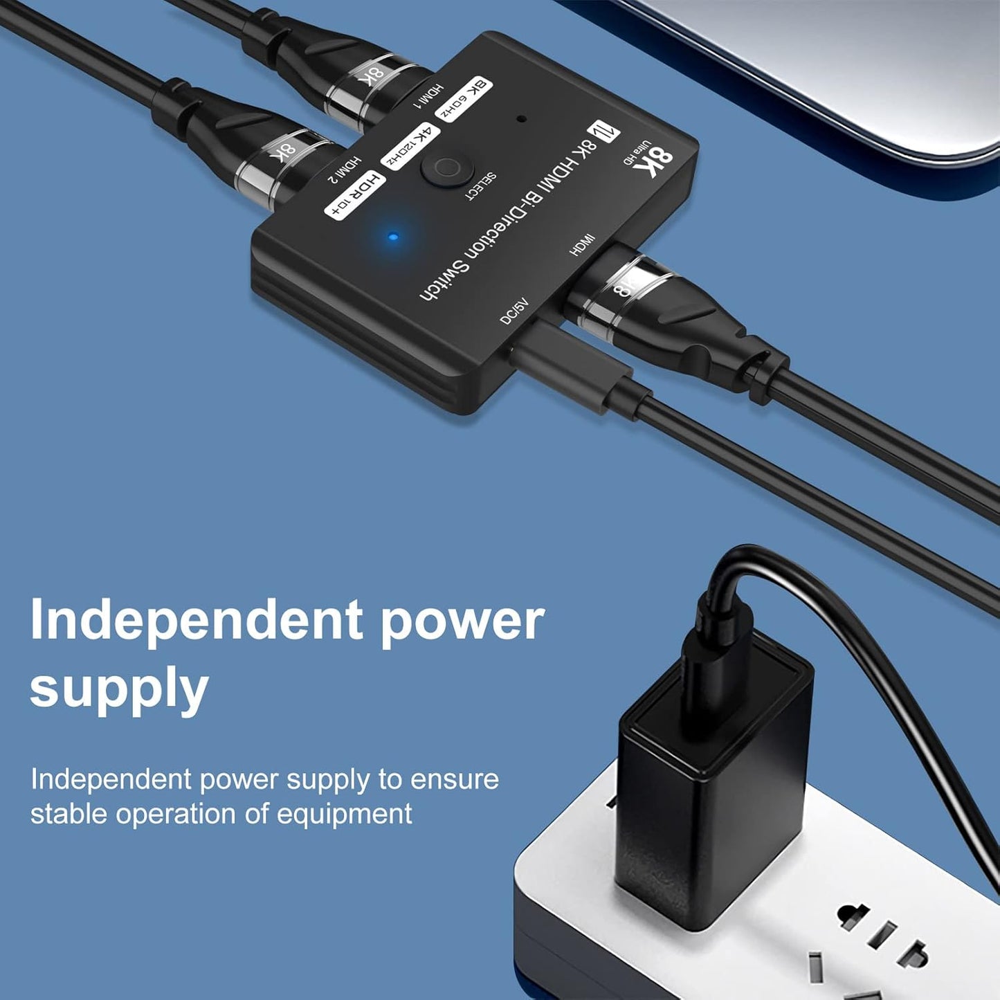 HDMI 2.1 Bi-Directional Switch Ultra HD 8K HDMI Switcher 2 in 1 Out/ 1 in 2 Out HDMI Switch Supports 8K@60Hz/ 4K@120Hz 48Gbps Compatible with Switch/Switch OLED PS5/4 Xbox Roku Apple TV Fire TV Stick