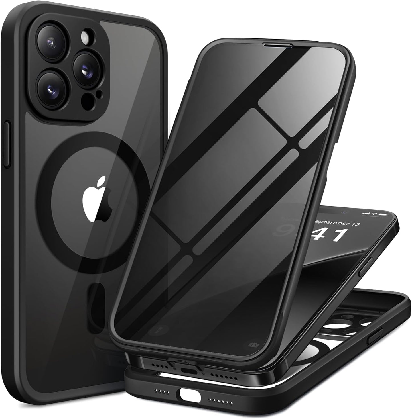 BERFY Magnetic for iPhone 14 Pro Max Case, Compatible with MagSafe, Built-in Privacy Screen Protector and Upgraded Camera Protection, Anti-Spy Full Body Shockproof Phone Case for 14 Pro Max 6.7",Black