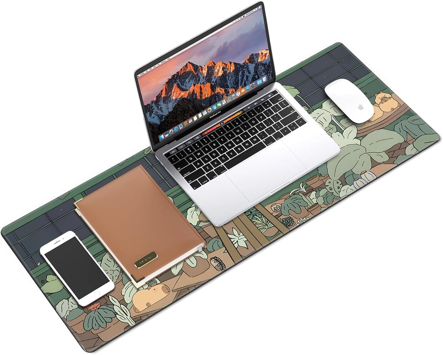 Galdas Gaming Mouse Pad XXL XL Large Long Extended Big Mousepad Non-Slip Rubber Keyboard Mouse Pad with Stitched Edges for Laptop Home Office (31.5x11.8x0.08 Inch) … (Green Window)