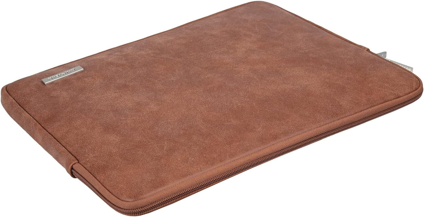 RAINYEAR 15 Inch Laptop Sleeve PU Suede Leather Case Padded Cover Water Resistant Carrying Computer Bag Compatible with 15.4 MacBook Pro/Air, Surface Laptop 3/4 15", New XPS 15 Touch(Brown)