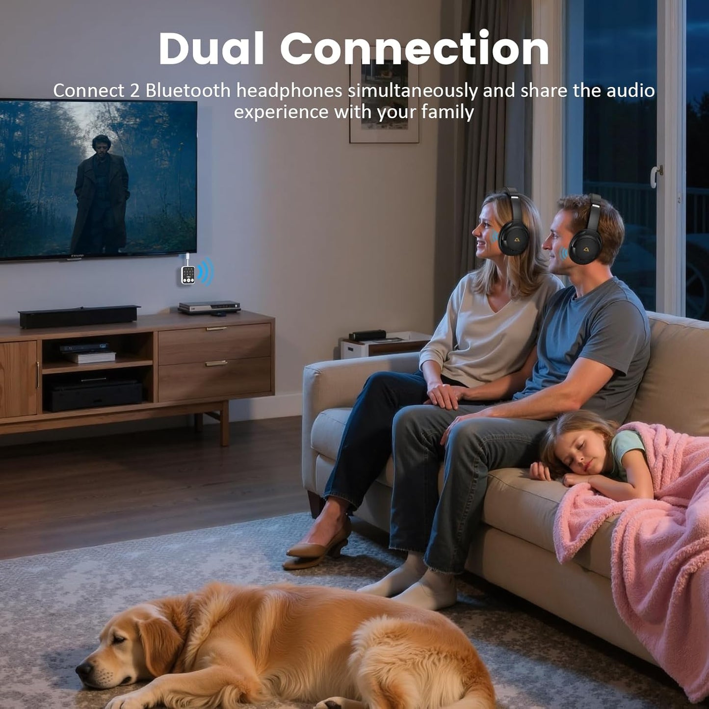 1Mii Bluetooth 5.3 Transmitter Receiver 2-in-1, aptX Adaptive & Low Latency Wireless Audio Adapter for Airplane, Dual Link 2 Devices, 25H Playtime, 3.5mm AUX for TV/Car/Home Stereo/Gym -White