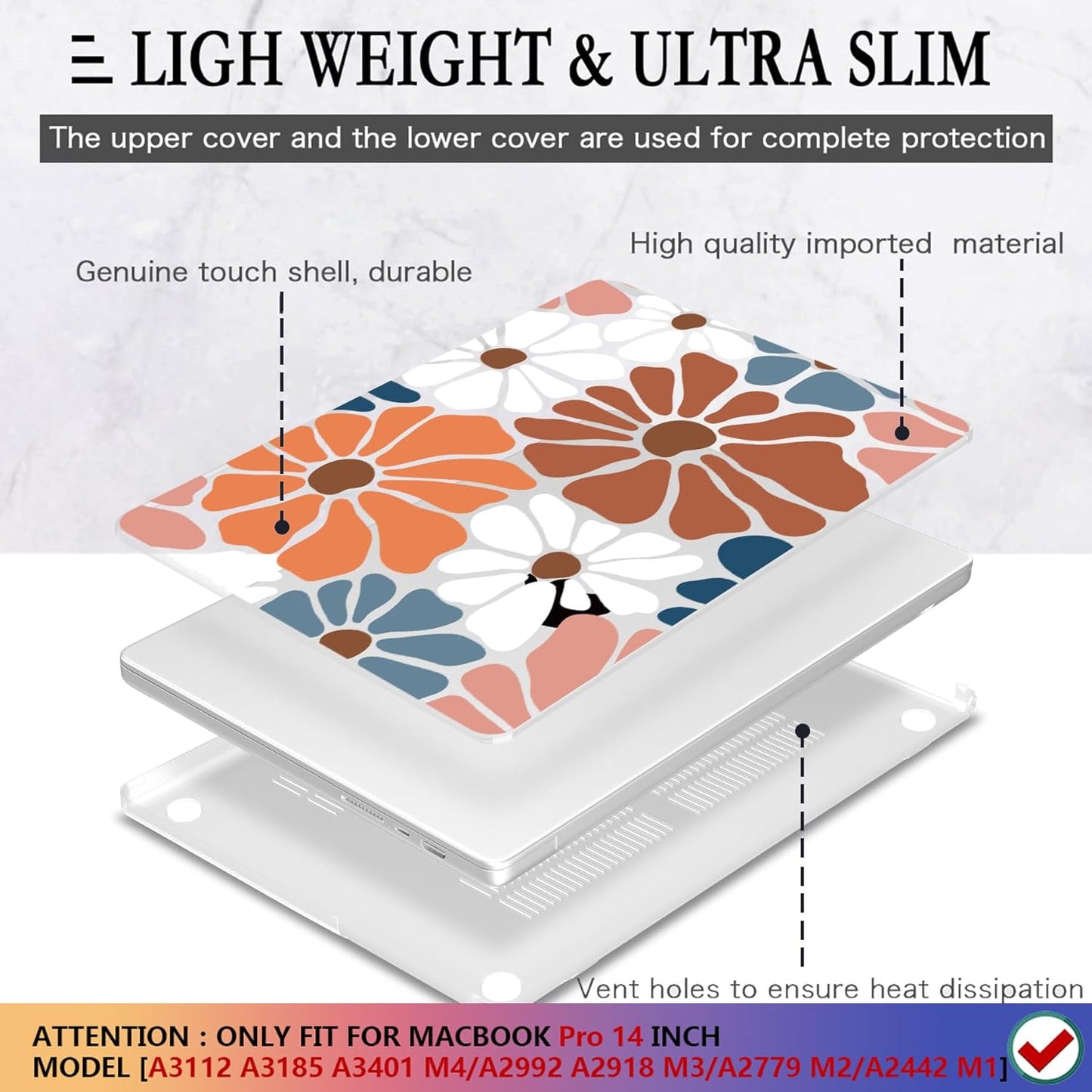CISSOOK Compatible with MacBook Pro 14 inch 2025 2024-2021 Release M4 M3 M2 M1 Chip A3112 A3185 A3401 A2918 A2992 A2779 A2442 Hard Shell Case with Keyboard Cover Screen Protector, Vintage Flowers