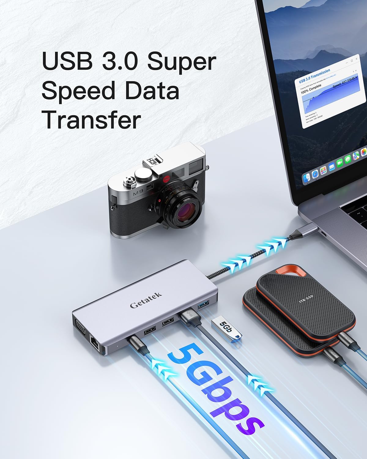 Getatek12-in-1 Docking Station with 4K HDMI,VGA,Ethernet,USB A 3.0 Data Port and USB C 5Gbps Port,100W PD Charging,SD/TF/MS Card Reader and 3.5MM Audior for MacBook, Acer, Laptops, Surface and More