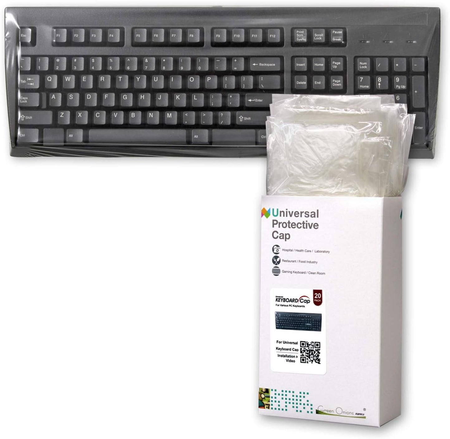 Universal Keyboard Cap [20-Pack] – Universal Fit Desktop Keyboard Cover with Numeric Keypad – Ideal for Hospital & Dental Use – Bulk Value Set – by Green Onions Supply