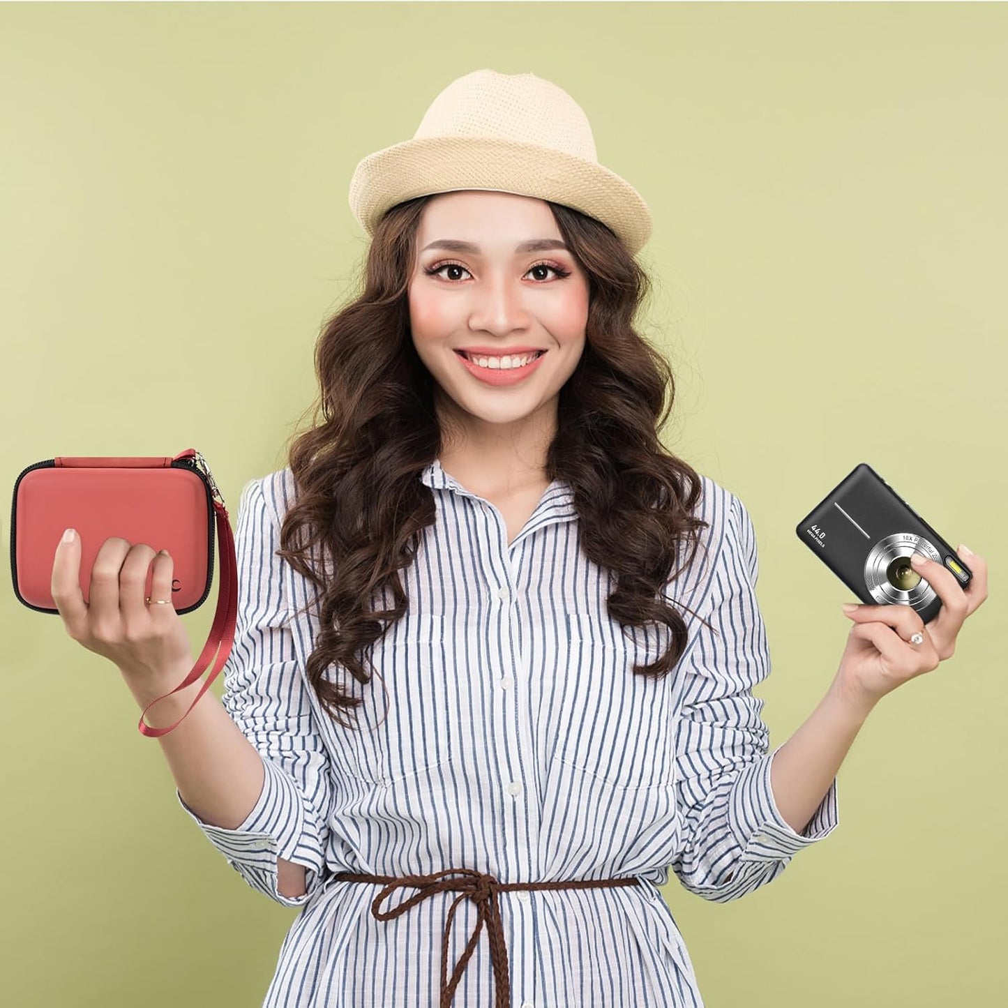 Carrying & Protective Case for Digital Camera, AbergBest 21 Mega Pixels 2.7" LCD Rechargeable HD/Kodak Pixpro/Canon PowerShot ELPH 180/190 / Sony DSCW800 / DSCW830 Cameras for Travel - Brown