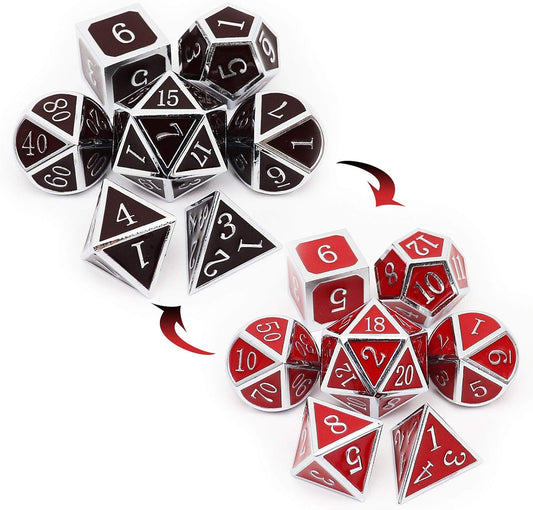 Haxtec Temperature Metal DND Dice Set Color Changing Polyhedral D&D Dice Set Compatible with Dungeons and Dragons RPG-Silver Black Red Shift