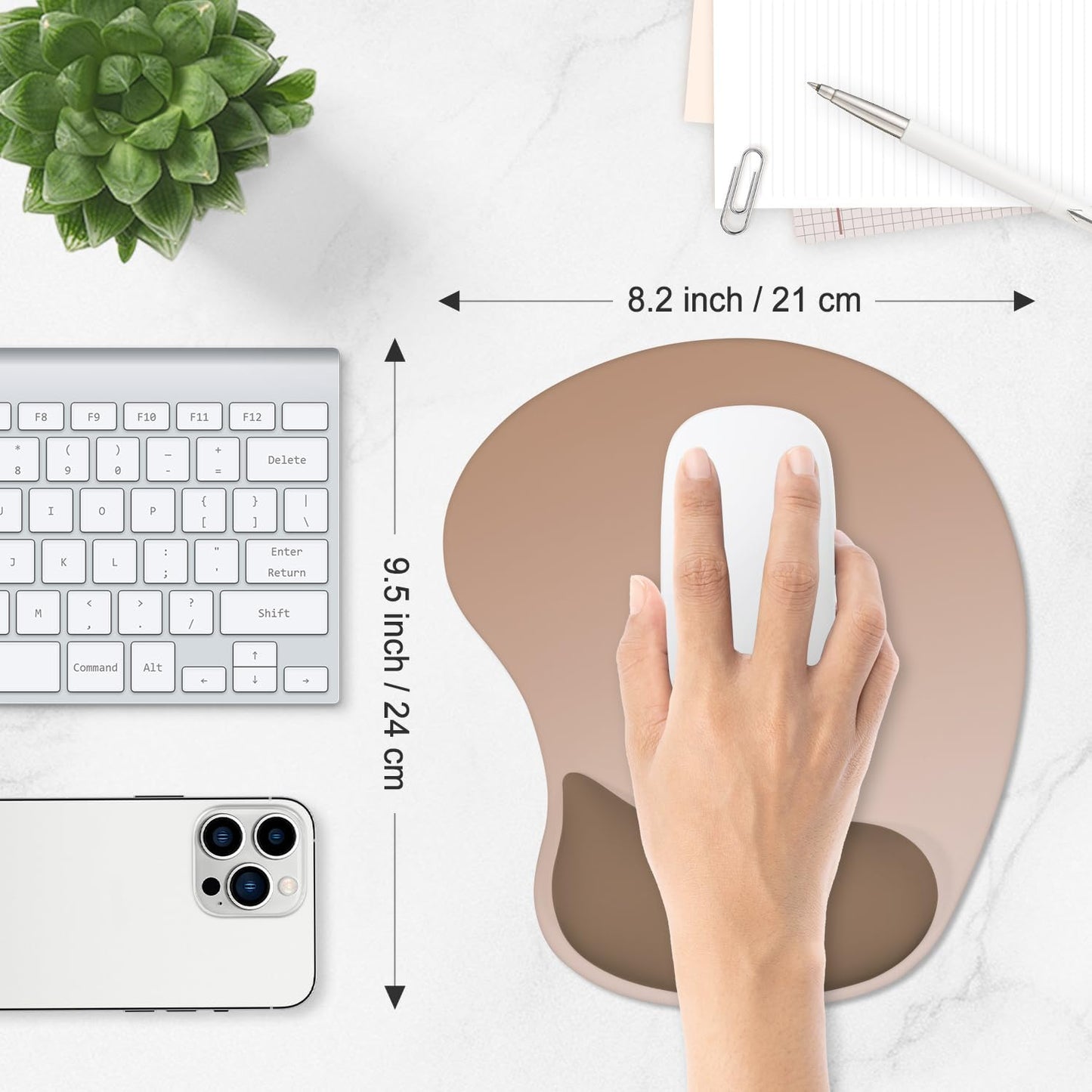 ITNRSIIET Ergonomic Mouse Pad, Cushioned Gel Wrist Rest, Non-Slip Base, Smooth Surface, Cute Multi-Color, 9.5 x 8.2 in, Soft Brown Gradient