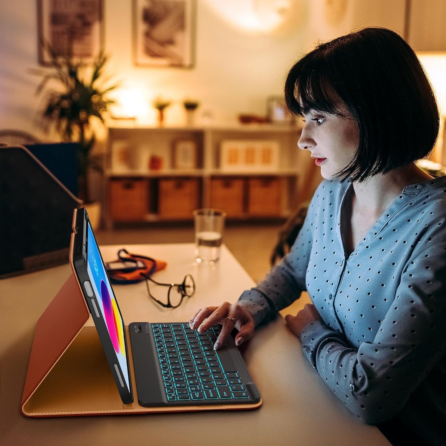 DTTO for iPad 11th (A16)/ 10th Generation Case with Keyboard (2025/2022), 7 Colors Backlit Wireless Detachable Keyboard Leather Folio Cover with Pencil Holder & Pocket, Brown