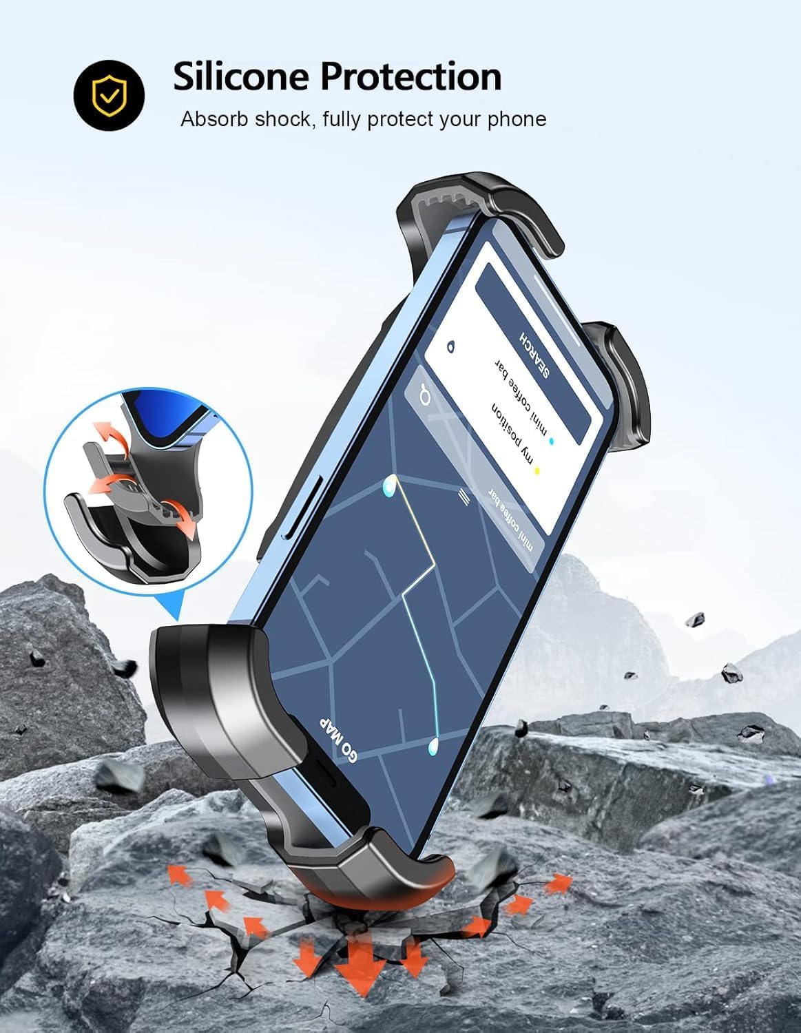 Motorcycle Phone Mount, Upgrade [Never Fall Off] [0 Shake] Bike Phone Mount, [3s Put & Take] 360° Rotatable Phone Holder for Motorcycle Bike Bicycle Scooter Compatible with Cellphones 4.7-6.8”