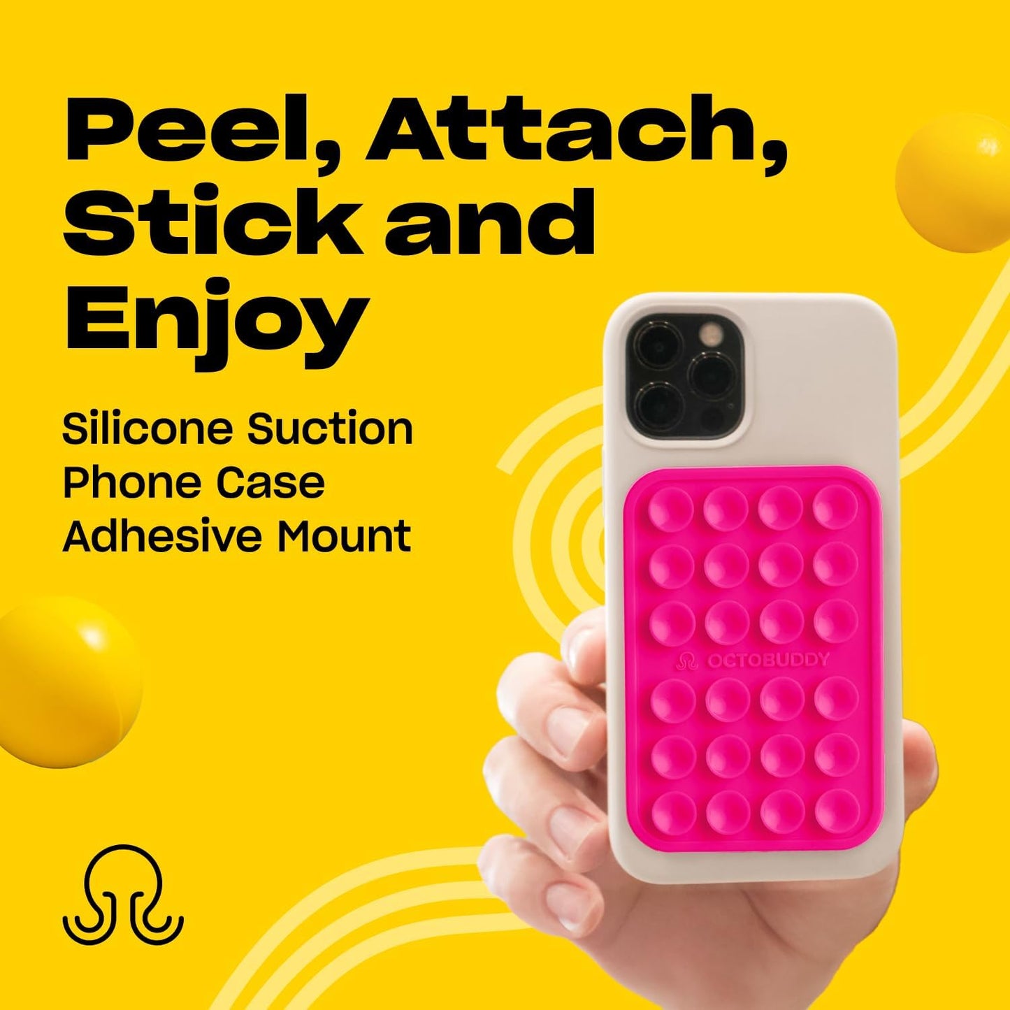 Classic MAX - Silicone Suction Phone Case Adhesive Mount - Hands-Free, Strong Grip Holder for Selfies and Videos - iPhone and Android Compatible - 2.6″ x 3.9″, Hot Pink