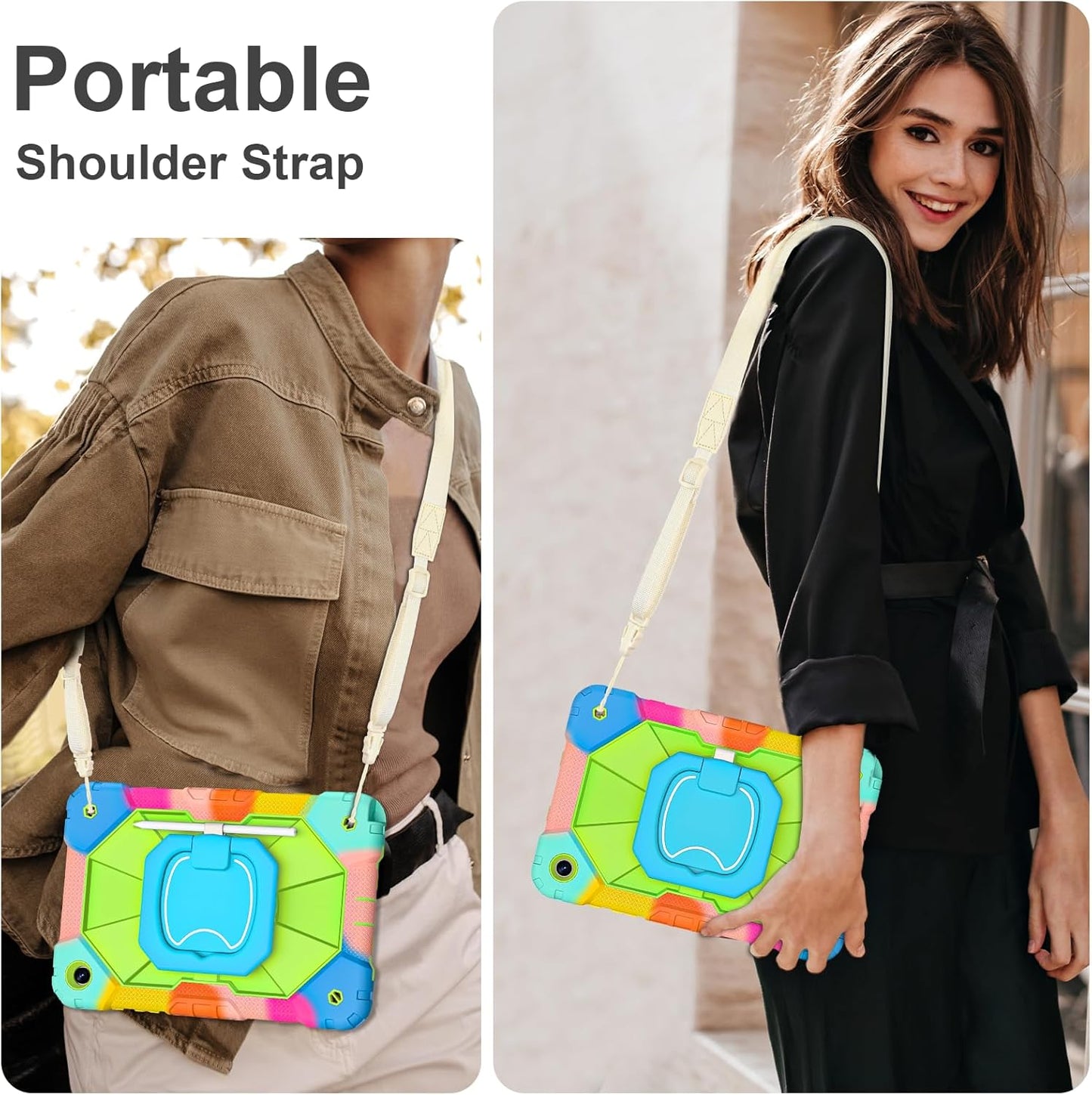 for Galaxy Tab A9 Plus Case 11 Inch, Rugged Case for Samsung Galaxy A9+ Tablet with Screen Protector 360 Rotating Stand Shoulder Strap Pen Holder, 2023 Model(SM-X210/X216/218), Rainbow Green