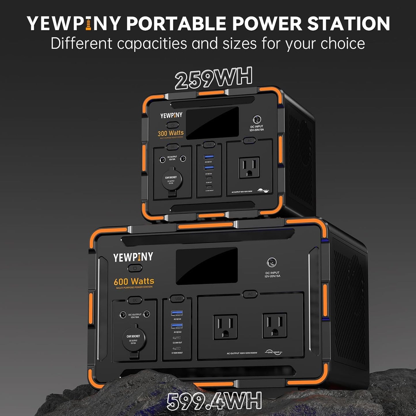 600W Solar Generator 599.4Wh Portable Power Station, 162000mAh Battery w/ PD100W & Pure Sine Wave AC, Solar Charging for Camping, RV, Home Backup (SOS Light & LCD Display)