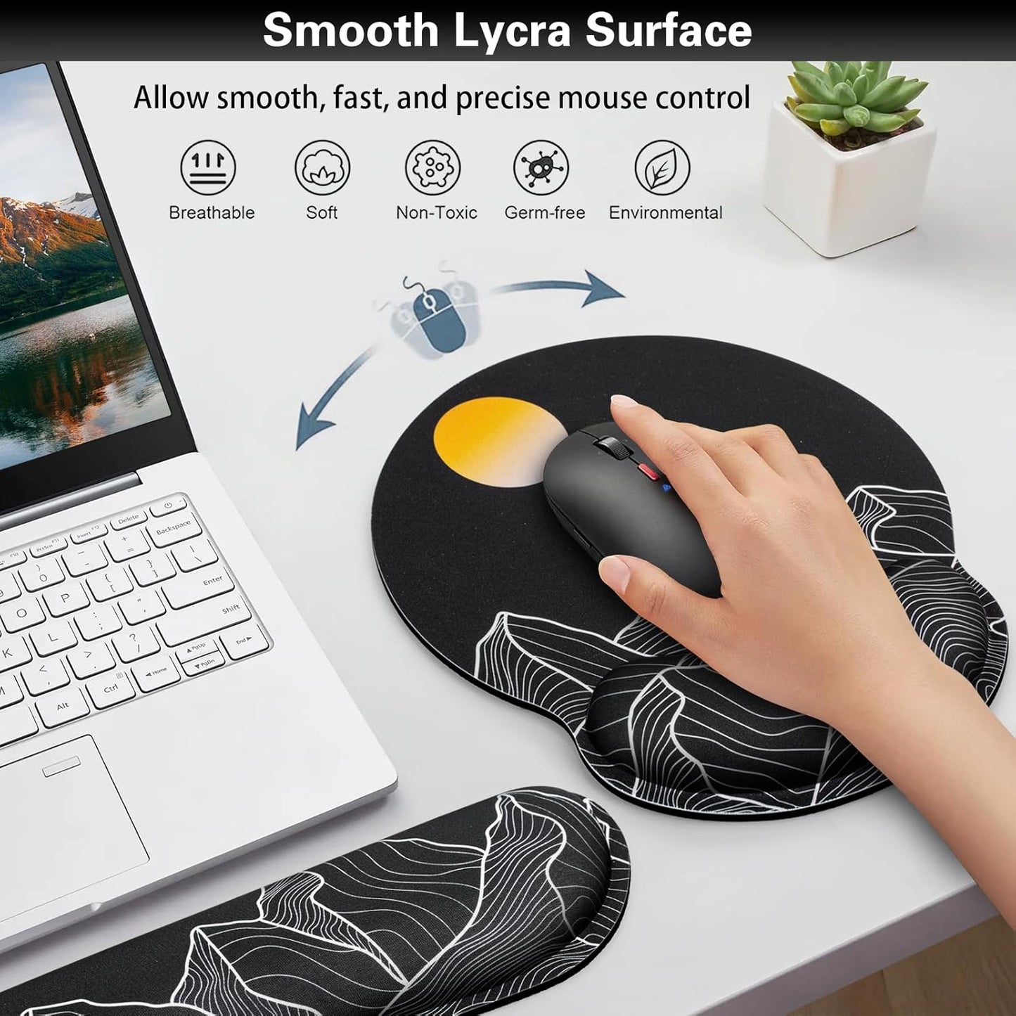 Ergonomic Keyboard Wrist Rest, Mouse Pad with Wrist Rest Black, Gaming Mousepad with Wrist Support, Memory Foam Wrist Rest Set for Computer Keyboard, Funny Cute Office Desk Accessories