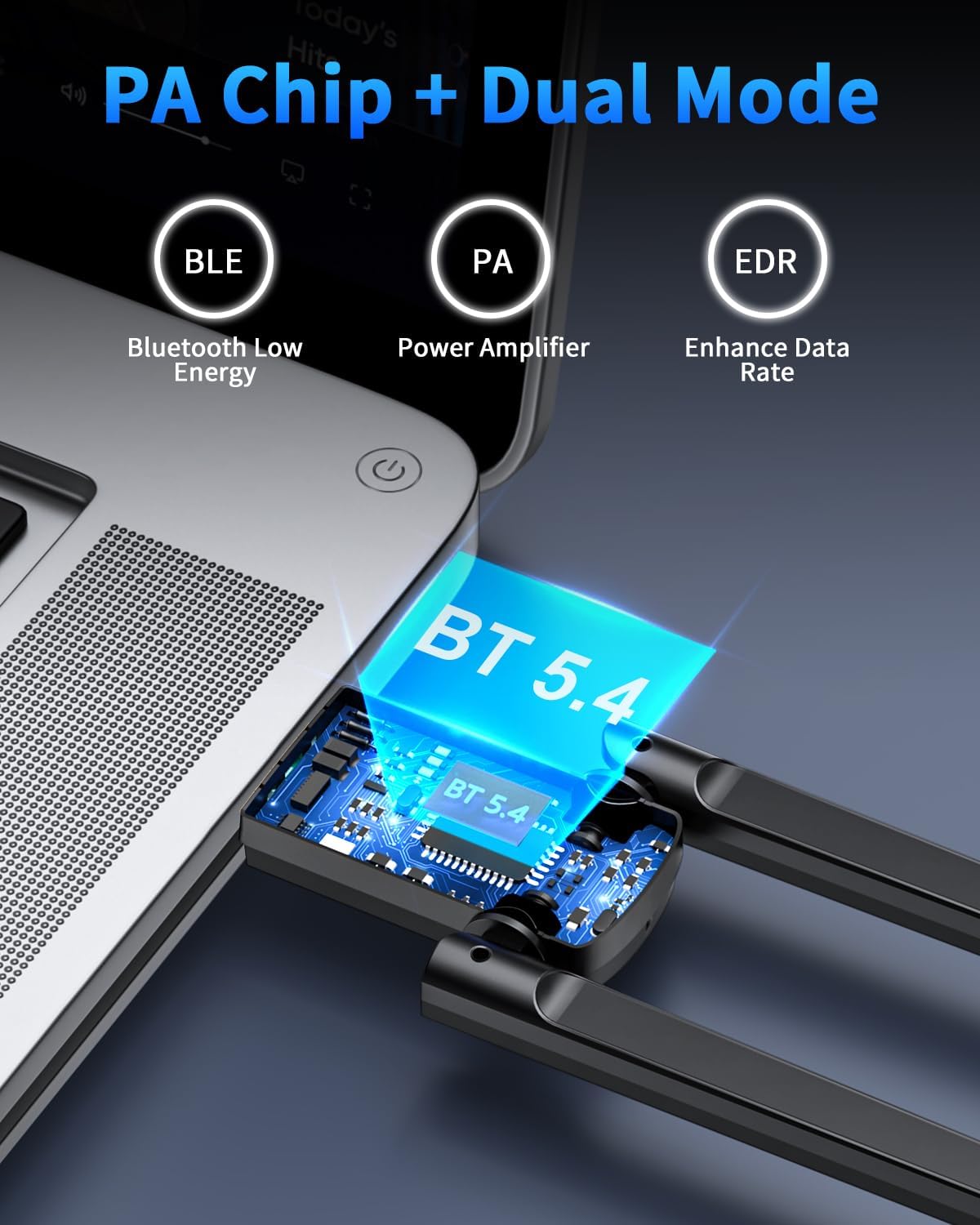 ZEXMTE 5.4 USB Bluetooth Adapter for PC, Plug & Play Bluetooth Transmitter & Reciver, EDR & BLE, High Gain Antenna, 590FT / 180M Long Range for PC Windows 11/10/8