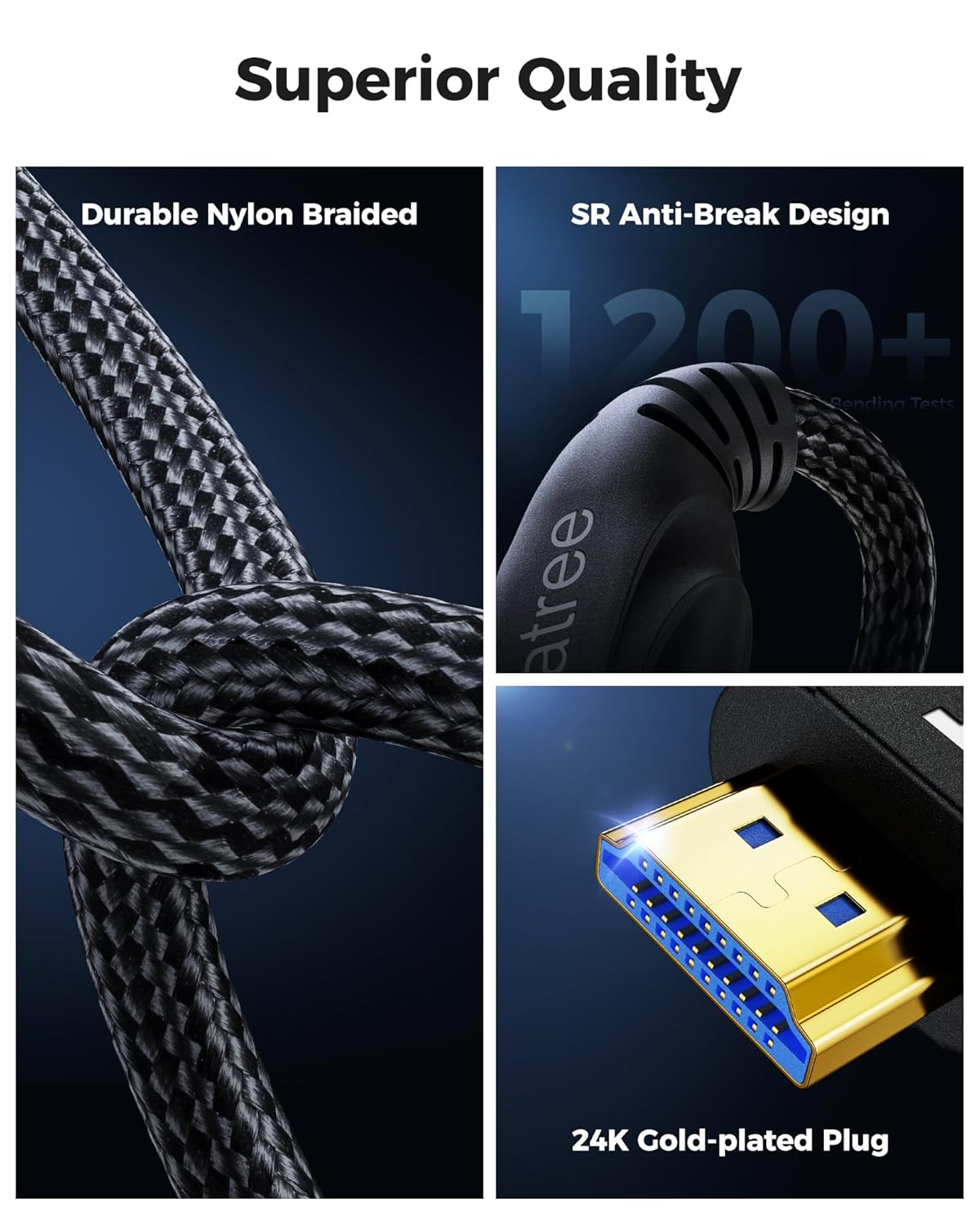 HDMI Cable 25FT Long - 4K 120hz,8K 60hz,48Gbps High-Speed HDMI Braided Cord,HDCP 2.3,eARC - Compatible with HDTV,Projector,Monitor and More